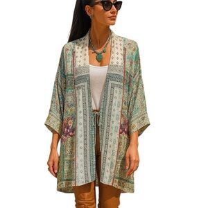 Johnny Was Samira long  silk kimono jacket  NWT